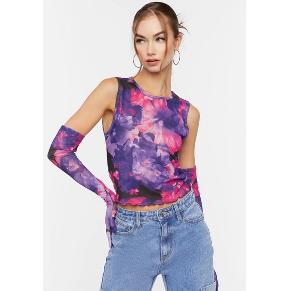 💥3/$15💥NWT - Forever 21 Women's Abstract Mesh Crop Top & Gloves Set - Small - Picture 1 of 10
